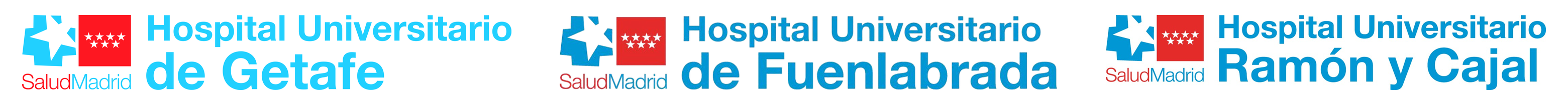 Logos of the three Madrid public hospitals behind the project: Getafe, Fuenlabrada and Ramón y Cajal.
