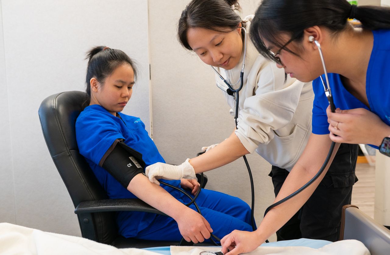 Health sciences students practising