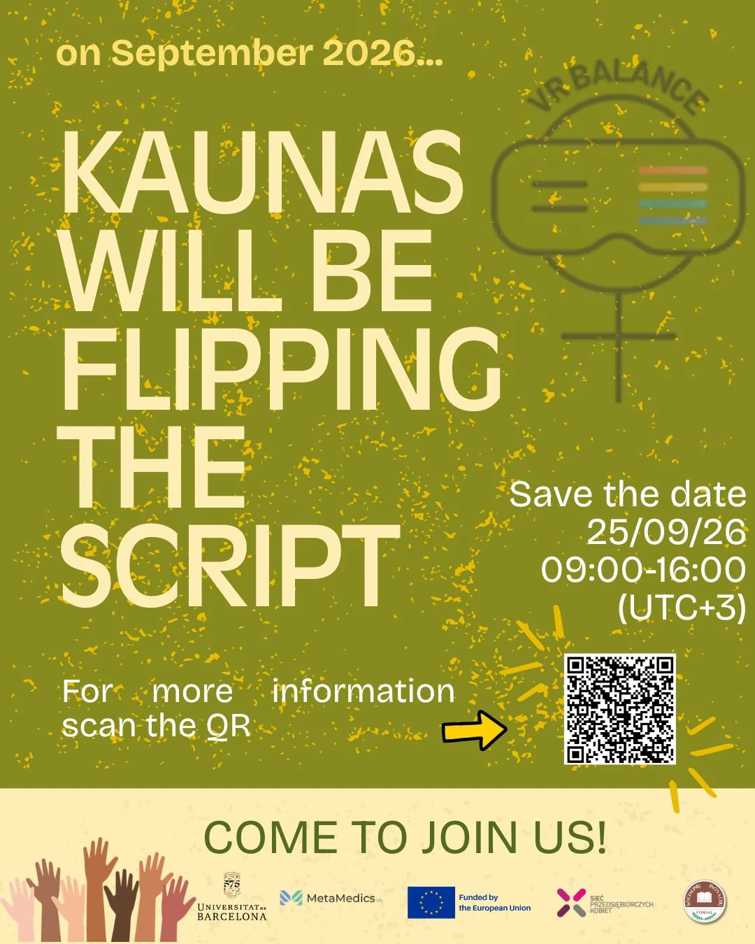 Kaunas will be flipping the script — VR Balance Final Conference, save the date: 25 September 2026, 09:00–16:00 (UTC+3)