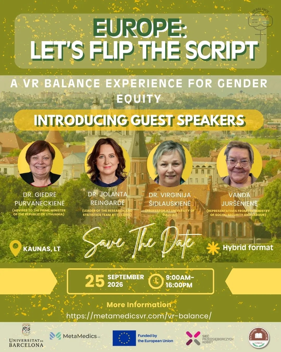 Introducing the guest speakers of the VR Balance Final Conference — Dr. Giedrė Purvaneckienė, Dr. Jolanta Reingardė, Dr. Virginija Šidlauskienė and Vanda Juršėnienė