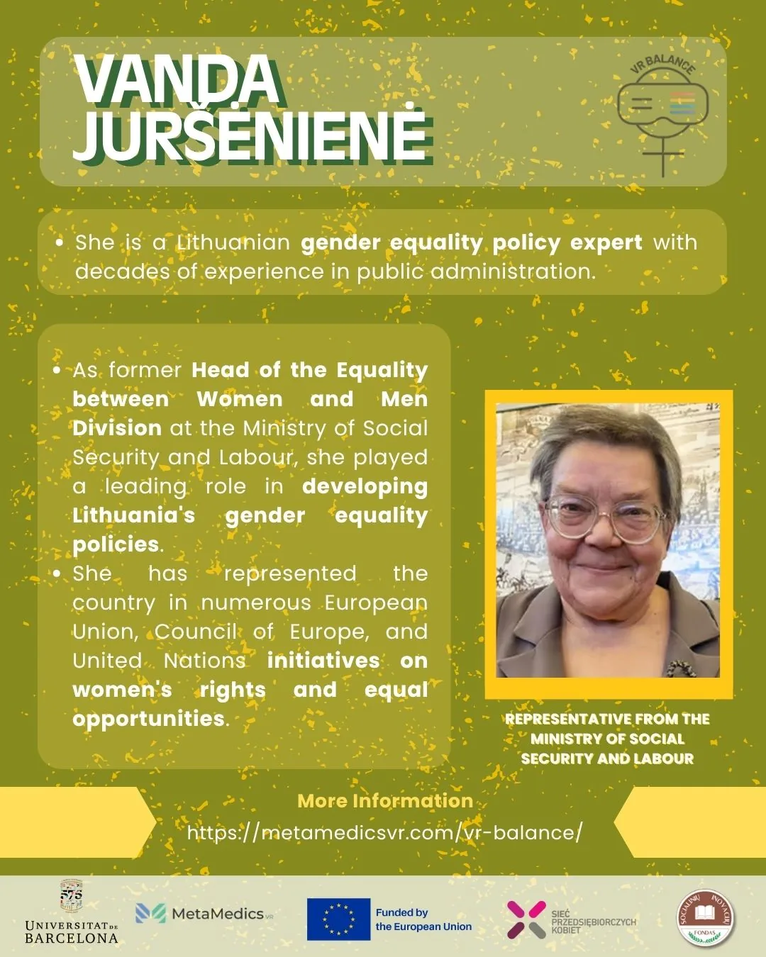 Vanda Juršėnienė — gender equality policy expert, Ministry of Social Security and Labour