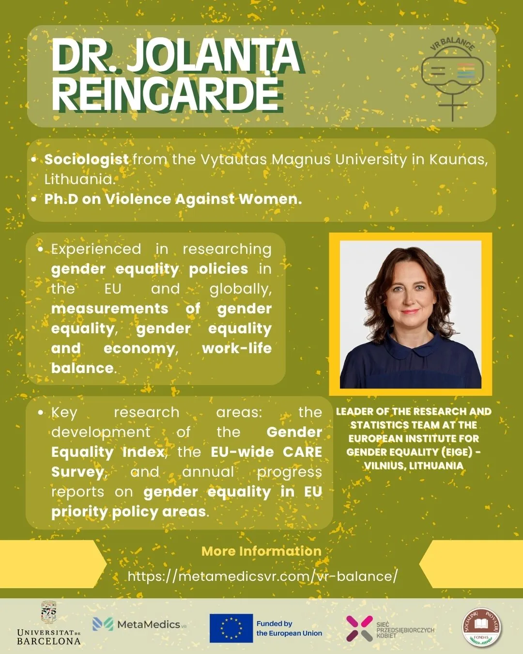 Dr. Jolanta Reingardė — leader of the research and statistics team at the European Institute for Gender Equality (EIGE)