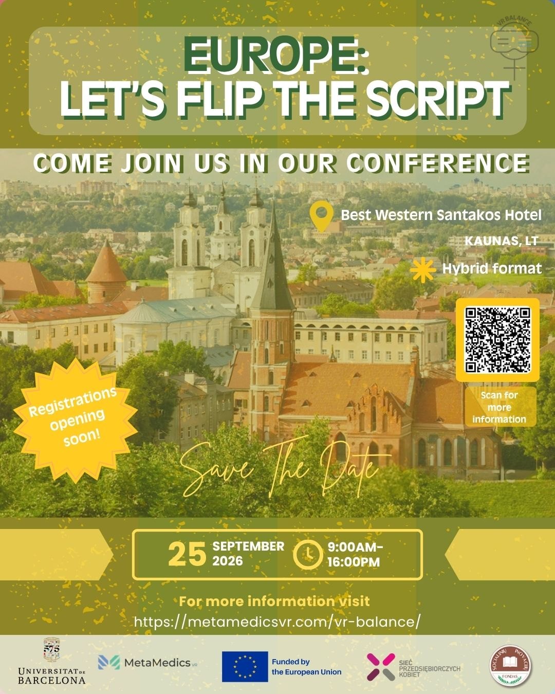 VR Balance Final Conference — Europe: Let's Flip the Script. 25 September 2026, Best Western Santakos Hotel, Kaunas. Hybrid format.