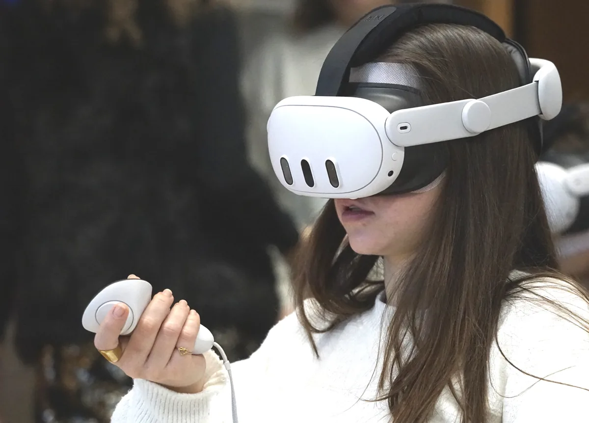 Close-up of a student immersed in a VR Balance scenario