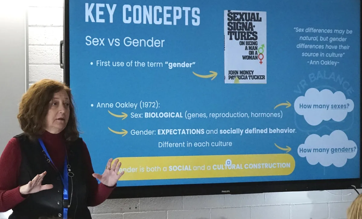 Workshop 1 in action — presenting the key concepts of sex vs gender